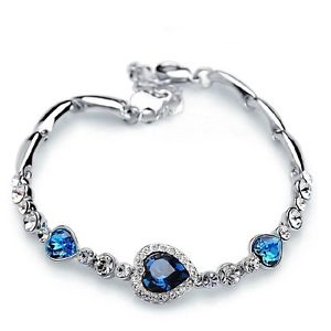 【送料無料】ブレスレット　アクセサリ―　ブレスレットジルコンラインストーンblue silver heart bracelet jewelry crystal zircon charm rhinestone wedding