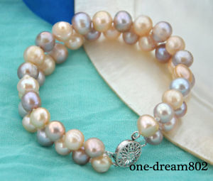 【送料無料】ブレスレット　アクセサリ―　ピンクパープルラウンドパールブレスレット2strands 810mm pink purple round freshwater pearl bracelet