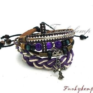 【送料無料】ブレスレット　アクセサリ―　ヘンプレザーブレスレットツイストラインストーンクロス3 hemp leather bracelets friendship twistrhinestone crossamp;ankh cats eye w133