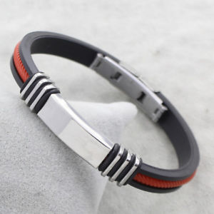 【送料無料】ブレスレット　アクセサリ―　レッドラインシリコーンノワールブレスレットas fr31248 19cm red line men silicone noir en acier inoxydable charm bracelets