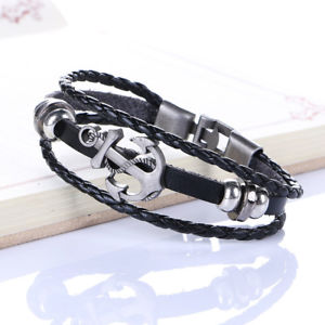 【送料無料】ブレスレット　アクセサリ―　ビンテージアンカーブレスレットノワールプロンデas fr33651 vintage anchor bracelet noir etain plomb en cuir alliage, alliage de