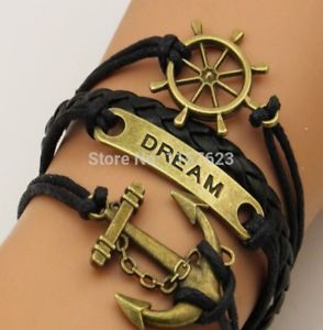 【送料無料】ブレスレット　アクセサリ―　ビンテージカジブレスレットas fr33416 vintage tressees ancres rudder bracelet en cuir metal alliage de zin
