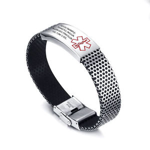 【送料無料】ブレスレット　アクセサリ―　ステンレススチールアラートブレスレットwith free engraving stainless steel medical alert bracelet emergency