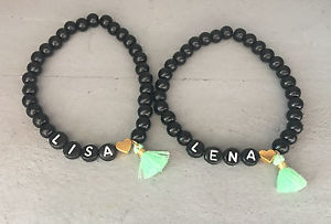 【送料無料】ブレスレット　アクセサリ―　ブレスレットリクエストブレスレット**bracelet beaded bracelet with request name personalised * heart tassel * gold green