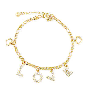 【送料無料】ブレスレット　アクセサリ―　ゴールドブレスレットラインストーンロアモール14k gold filled charm bracelet love rhinestone heart women 75 pulsera oro amor 12,226円