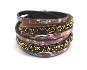 【送料無料】ブレスレット　アクセサリ―　ダブルツアーブレスレットレザーブラウンプリントbc1165edouble tour bracelet leather floral print brown and nails bri