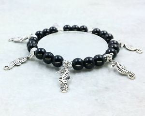【送料無料】ブレスレット　アクセサリ―　ビーズブレスレットオニキスシルバーハンドメイドbeaded bracelet agate onyx searhorse seahorse silver handmade by nap 12,056円