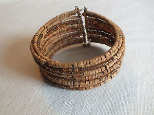 【送料無料】ブレスレット　アクセサリ―　カフラップブレスレットライトブラウンビーズワイドニースcollectible cuff wrap bracelet light brown wood seeds beads 1 14 wide nice