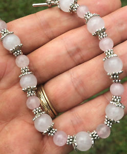 【送料無料】ブレスレット　アクセサリ―　ローズクォーツビーズブレスレットhandmade silver plated natural rose quartz gemstone beaded bracelet