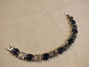 【送料無料】ブレスレット　アクセサリ―　キャットアイカボション712nicebeautiful clasp bracelet silver tone dark blue cat eye cabochons 7 12 nice