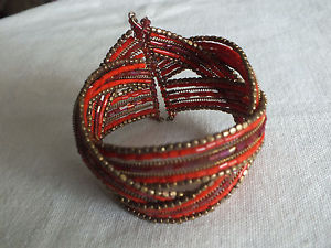 【送料無料】ブレスレット　アクセサリ―　カフブレスレットゴールドトーンオレンジビーズラップワイドワウbeautifu cuff wrap bracelet gold tone orange beads 1 12 wide wow