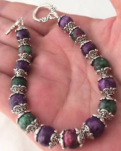 【送料無料】ブレスレット　アクセサリ―　ルビージャスパービーズブレスレットsilver plated natural ruby zoisite amp; sea sediment jasper beaded bracelet 7 12