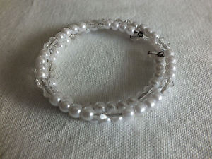 【送料無料】ブレスレット　アクセサリ―　ラップブレスレットホワイトビーズワイドニースクリアbeautiful wrap bracelet white clear beads 12 wide nice