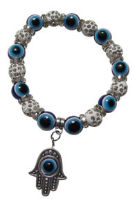 【送料無料】ブレスレット　アクセサリ―　fatimaラインストーンelastic bracelet hand and eye of fatima beads rhinestones white