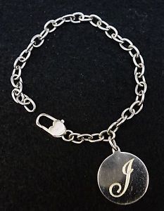【送料無料】ブレスレット　アクセサリ―　ステンレススチールリンクブレスレットstainless steel 7 oval link bracelet with j initial charm
