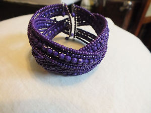 【送料無料】ブレスレット　アクセサリ―　ラップカフブレスレットパープルビーズインチワイドニースbeautiful collectible wrap cuff bracelet purple beads 1 12 inch wide nice