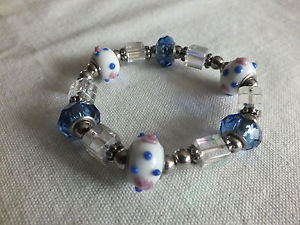 【送料無料】ブレスレット　アクセサリ―　ab12nicestunning stretch bracelet silver tone blue ab white fancy beads 12 wide nice