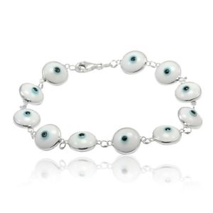 【送料無料】ブレスレット　アクセサリ―　ブレスレット10mm925スターリングホワイト7evil eye bracelet 10mm bead 925 sterling silver white blue evil eye 7