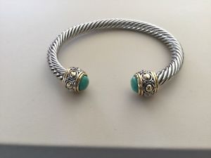 【送料無料】ブレスレット　アクセサリ―　デザイナー2トルコカフスdesigner inspired two tone turquoise tip flexible cuff bracelet