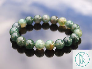 【送料無料】ブレスレット　アクセサリ―　ブレスレットヒーリングストーンチャクラmoss agate 10mm natural gemstone bracelet 69 elasticated healing stone chakra