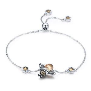 【送料無料】ブレスレット　アクセサリ―　スターリングシルバーダンスチェーンリンクブレスレットクリスタル1x925 sterling silver dancing honey bee chain link women bracelet crystal j2f5