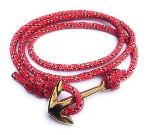 【送料無料】ブレスレット　アクセサリ―　アンカーブレスレットコードステンレススチールロープゴールドwrap around anchor bracelet cord stainless steel red rope paracord nautical gold