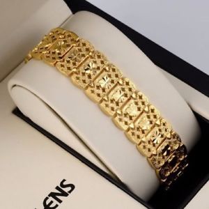 【送料無料】ブレスレット　アクセサリ―　イエローゴールドブレスレットウォッチリンクメンズジュエリー18k yellow gold filled charm bracelet gf 16mm 77chain watch link mens jewelry