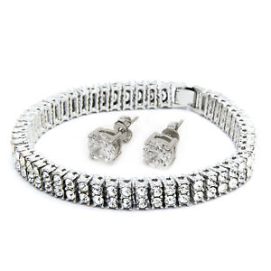 【送料無料】ブレスレット　アクセサリ―　メンズシルバーメッキアイスクリアヒップホップブレスレットインチmens silver plated iced out clear cz stones 2 row hip hop bracelet 9 inches