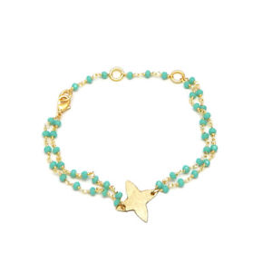 【送料無料】ブレスレット　アクセサリ―　handmade aqua chalcedony gemstone beaded22kyellow gold plated braceletshandmade aqua chalcedony gemstone beaded 22k yellow