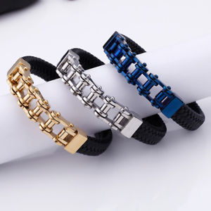 【送料無料】ブレスレット　アクセサリ―　ステンレススチールファッションオートバイチェーンメンズブレスレットgenuine leather stainless steel fashion motorcycle chain mens bracelet 826