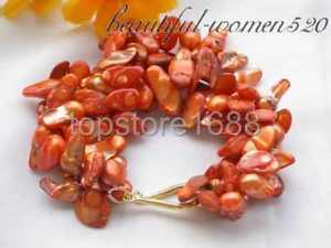 【送料無料】ブレスレット　アクセサリ―　4row 18mmバロック8オレンジ4row 8 18mm baroque orange freshwater cultured pearl bracelet