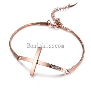 【送料無料】ブレスレット　アクセサリ―　ローズステンレススネークチェーンrose gold tone stainless steel snake chain sideways cross ladies bracelet gifts