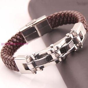 【送料無料】ブレスレット　アクセサリ―　シルバーステンレスcz mensブレスレットブラウン8612mmtop quality silver stainless steel cz mens wrap bracelet brown leather 86 12mm