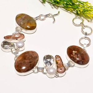 【送料無料】ブレスレット　アクセサリ―　ジャスパーホワイトトパーズブレスレットrhyolite jasper white topaz gemstone fashion jewelry bracelet sb1771