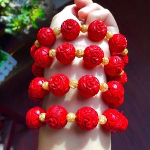 【送料無料】ブレスレット　アクセサリ―　パターンブレスレットデザインcinnabar vermilion carve patterns or designs on woodwork carving bracelet