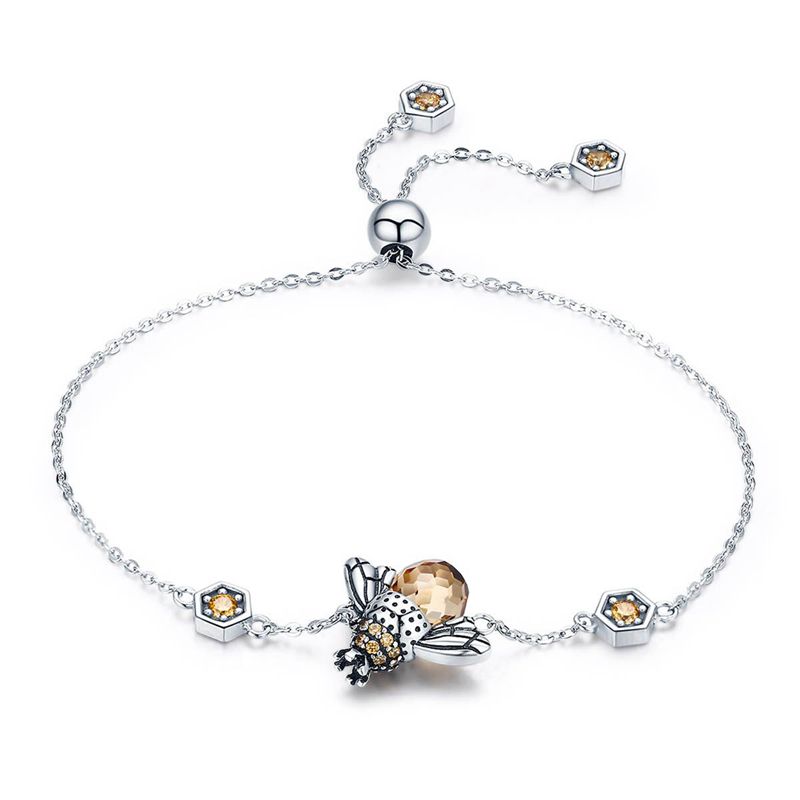 【送料無料】ブレスレット　アクセサリ―　スターリングシルバーダンスチェーンリンクブレスレット925 sterling silver dancing honey bee chain link women bracelet crystal big s kc