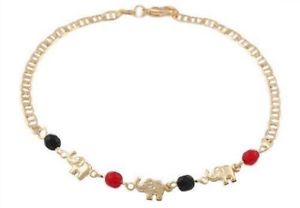 【送料無料】ブレスレット　アクセサリ―　18kgold filled elephant azabache anklet 10tobillera de azabacheelefante118k gold filled elephant azabache anklet 10tobille
