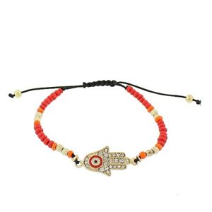 【送料無料】ブレスレット アクセサリ— カラーゴールドビーズレディースブレスレットred multicolor gold crystals cz hamsa evil eye beaded adjustable womens bracelet|hokushin