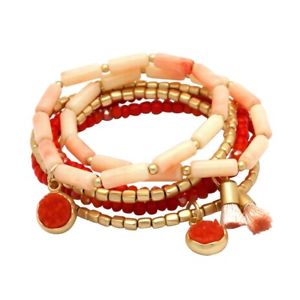 【送料無料】ブレスレット アクセサリ— 6ピンクゴールドブレスレットwomens 6 row stretch pink, gold and coral bead bracelet|hokushin