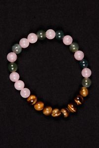 【送料無料】ブレスレット アクセサリ— コケアクアローズクォーツビーズゴムブレスレット listingtiger eye,moss aqua and rose quartz beads rubber bracelet|hokushin