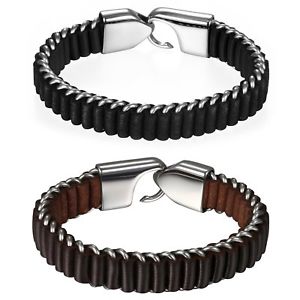 【送料無料】ブレスレット　アクセサリ―　15mmメン79ホックステンレスブレスレット15mm braided leather hook stainless steel clasp bracelet for men women 79