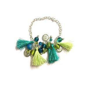 【送料無料】ブレスレット　アクセサリ―　ペンダントブレスレットwomen tassel pendant bracelet jewelry charm chain cute beads blue silver tone