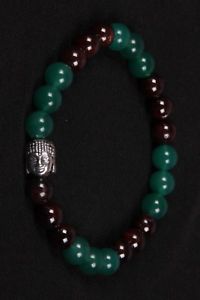 【貨物輸送無料】腕輪 付属物― オニキスガーネットラウンドビーズゴムブレスレットビーズ listinggreen onyx and garnet round beads with budha metal beads rubber bracelet