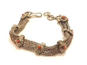 【貨物輸送無料】腕輪 付属物― ビンテージシルバートーンメタルチェーンリンクペンダントブレスレットvintage silver tone metal chain link pendant bracelet