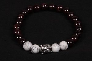 【送料無料】ブレスレット　アクセサリ―　ラウンドビーズゴムブレスレットビーズ listinggarnet and howlite round beads with budha metal beads rubber bracelet