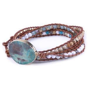 【送料無料】ブレスレット　アクセサリ―　ボヘミアンレザーラップブレスレットbohemian leather unique natural stones gilded charm 5 strands wrap bracelets