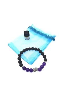 【貨物輸送無料】腕輪 付属物― ヒーリングブレスレットbuddha purple crystal healing natural lava stone with essential oil bracelet