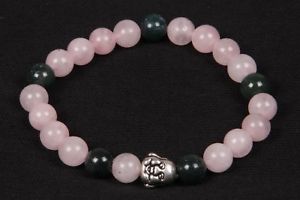 【送料無料】ブレスレット　アクセサリ―　コケメノウビーズゴムブレスレットラウンド listingrose quartz and moss agate round with laughing budha metal beads rubber bracelet