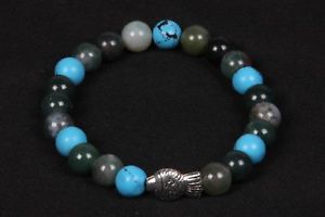 【送料無料】ブレスレット　アクセサリ―　ターコイズラウンドビーズメタルビーズゴムブレスレット listingmoss agate and turquoise round beads with fish l beads rubber bracelet