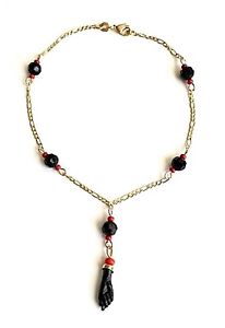【貨物輸送無料】腕輪 付属物― ゴールドメッキロングドラルゴ18k gold plated azabache anklet 975 long  tobillera de azabache 975 largo